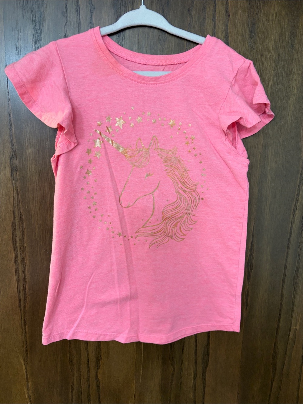 jumping beans Pink Short Sleeve Tee with Gold Unicorn Graphic